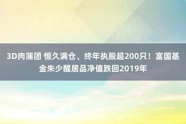 3D肉蒲团 恒久满仓、终年执股超200只！富国基金朱少醒居品净值跌回2019年