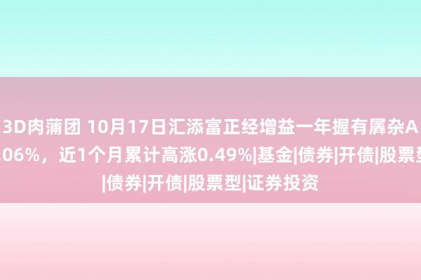 3D肉蒲团 10月17日汇添富正经增益一年握有羼杂A净值下落0.06%，近1个月累计高涨0.49%|基金|债券|开债|股票型|证券投资