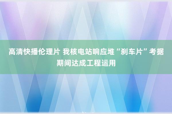 高清快播伦理片 我核电站响应堆“刹车片”考据期间达成工程运用